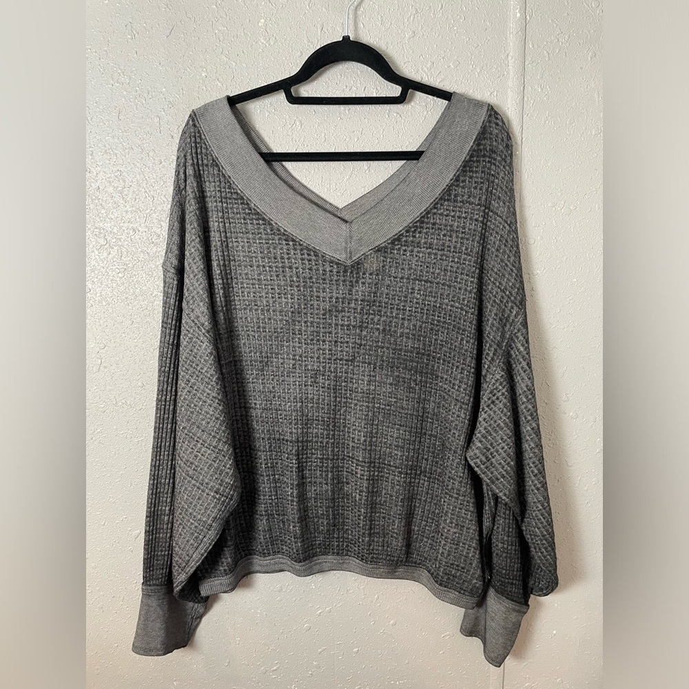 Free People We the Free South Side Thermal Top in Black Gray Size L